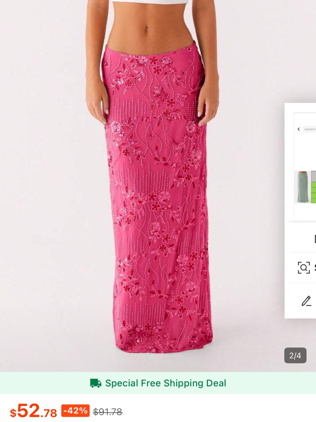 Sequin Embroidered Pink Maxi Skirt